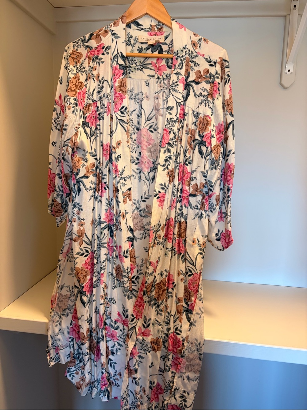 saltwater LUXE Floral Cream, Pink & Brown Lightweight Kimono Blazer